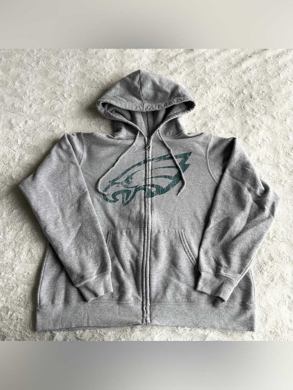Vintage Philadelphia Eagles Hoodie Sweatshirt Womens XL Gray NFL Full Zip Philly